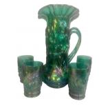 FENTON Glass Green Spruce Carnival Glass Tankard