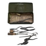Metal Toolbox With Tools Such As Pliers And Screw