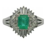Platinum .91 ct Natural Emerald & Diamond Ring