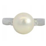 Platinum Pearl & Natural Diamond Ring
