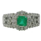 Platinum Natural Emerald & Diamond Ring