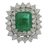 Platinum 5.86ct Natural Emerald & Lab Diamond Ring