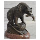 Bronze Sculpture of Bear On Marble Base