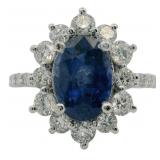 Natural 5.44 ct Sapphire & Lab Diamond Ring
