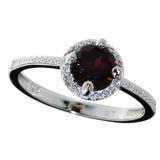 Round Natural Garnet & Diamond Ring