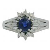 Platinum Natural Sapphire & VS Diamond Ring