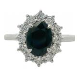 Natural 4.06 ct Oval Sapphire & Lab Diamond Ring