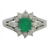 Platinum Natural Emerald & Diamond Ring