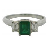 Platinum Natural Emerald & VS Diamond Ring