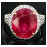 14kt Gold 12.26 ct Oval Ruby & Diamond Ring