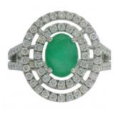 14k Gold 2.05ct Natural Emerald & Lab Diamond Ring