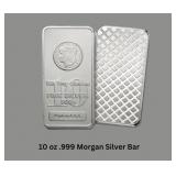 10 Ounce - .999 Fine Silver Morgan Dollar Bar