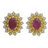 Natural 7.31 ct Ruby & Lab Diamond Halo Earrings