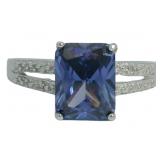 Emerald Cut 3.10 ct Tanzanite & Diamond Ring