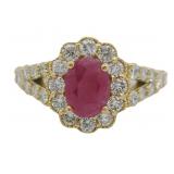 Natural 2.17 ct Oval Ruby & Lab Diamond Ring