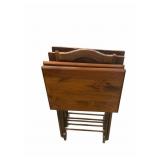 Estate Four Wooden Folding TV Trays With Rack
