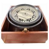 Shipï¿½s Compass Mounted In Wood Case wï¿½ Lid