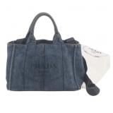 Prada Canapa Denim Triangle Plate 2-Way Handbag