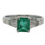 Platinum 3/4 ct Natural Emerald & VS Diamond Ring