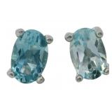 Natural 1.00 ct Oval Blue Topaz Stud Earrings