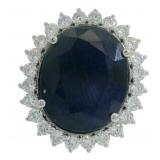 Oval 14.38 ct Natural Sapphire & Lab Diamond Ring