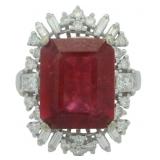 368914k Gold 7.23 ct Radiant Ruby & Diamond Ring