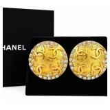 Chanel Coco Rhinestone Gold Clip-on Earrings