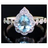 Pear Cut 1.25 ct Aquamarine & Diamond Ring