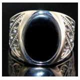 Men's Genuine Black Onyx Signet Ring