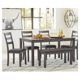 Bridson Casual Gray Table & 4 Side Chairs + Bench