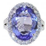 14kt Gold 9.30 ct GIA Tanzanite & Lab Diamond Ring