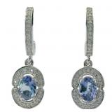 Natural 2.10 ct Tanzanite & Zircon Dangle Earrings