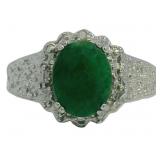 Oval 2.35  ct Natural Emerald & Diamond Ring