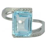 Radiant Cut 4.75 ct Blue Topaz & Diamond Ring