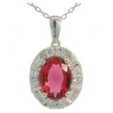 Oval 2.50 ct Ruby & Baguette Diamond Necklace