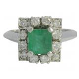 Platinum 1.05 ct Natural Emerald & Diamond Ring