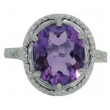 Oval 4.34 ct Natural Amethyst & Diamond Ring