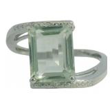 Emerald Cut 4.10 ct Green Amethyst & Diamond Ring
