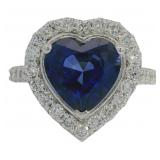 Heart Cut 5.33 ct Lab Sapphire & Diamond Ring