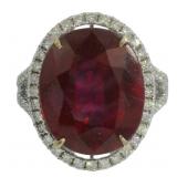 14k Gold 14.42 ct Oval Ruby & Diamond Ring