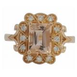 Emerald Cut 1.75 ct Morganite & Diamond Ring
