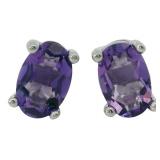 Natural 1.00 ct Amethyst Oval Stud Earrings