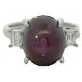 Platinum 9.82 ct Natural Star Ruby & Diamond Ring