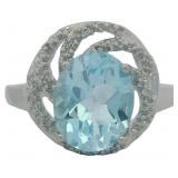 Oval 4.23 ct Natural Blue Topaz & Diamond Ring