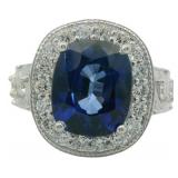 Cushion Cut 6.91 ct Lab Sapphire & Diamond Ring