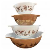 4 pc Pyrex Early American Mixing Bowls