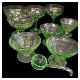 9 pc Uranium Green Depression Sherbet Cups