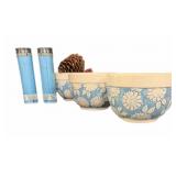 3 pc Blue & White Bowl Set & New Candles