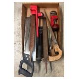Estate Tools- Hand Saws, Files, Pipe Wrench,