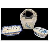Blue & White Basket & 2 Bowls